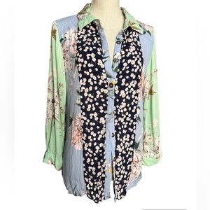 Caleooa Button Front Floral Blouse